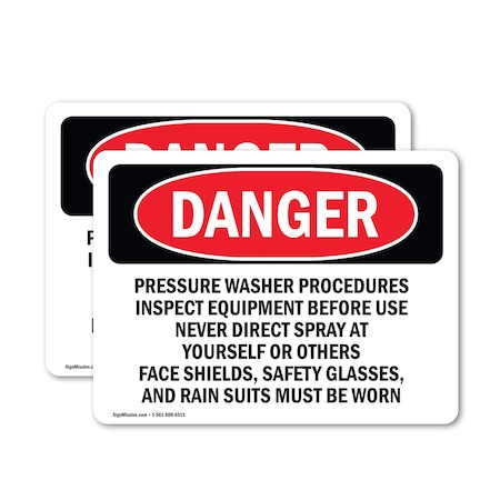 Signmission Pressure Washer Procedures Inspect Equipment, 24 in W x Rectangle, Vinyl Decal OS-2PACK-DS-D-1824-L-2443